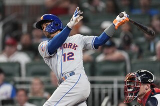 Mets launch 3 homers to beat MLB-leading Braves 10-4 for 7th win ...